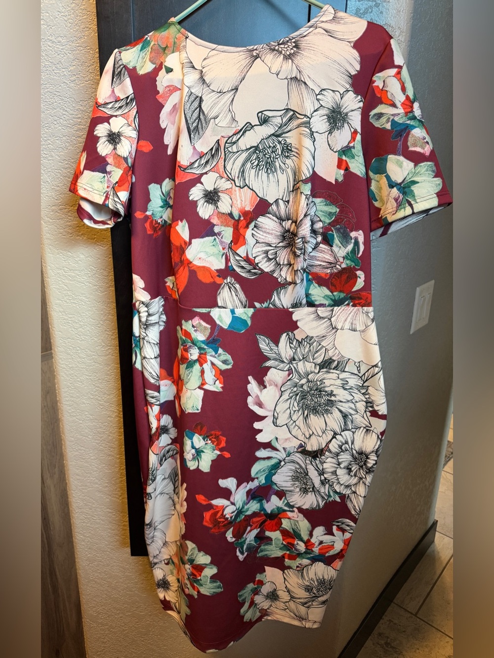 ASOS Floral Print Burgundy Short Sleeve Dress